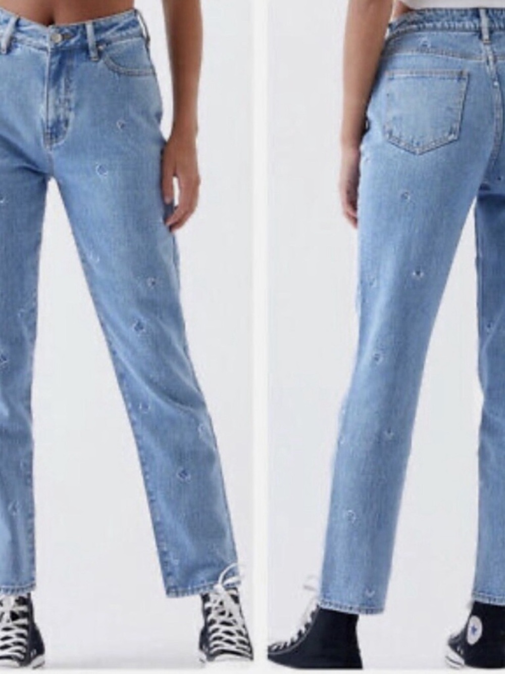 PacSun Light Blue Denim Embroidered Over The Moon High Waist Mom Jeans Size 25 - Picture 3 of 10